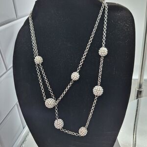 Chico's Silvertone 43" necklace with white beads
